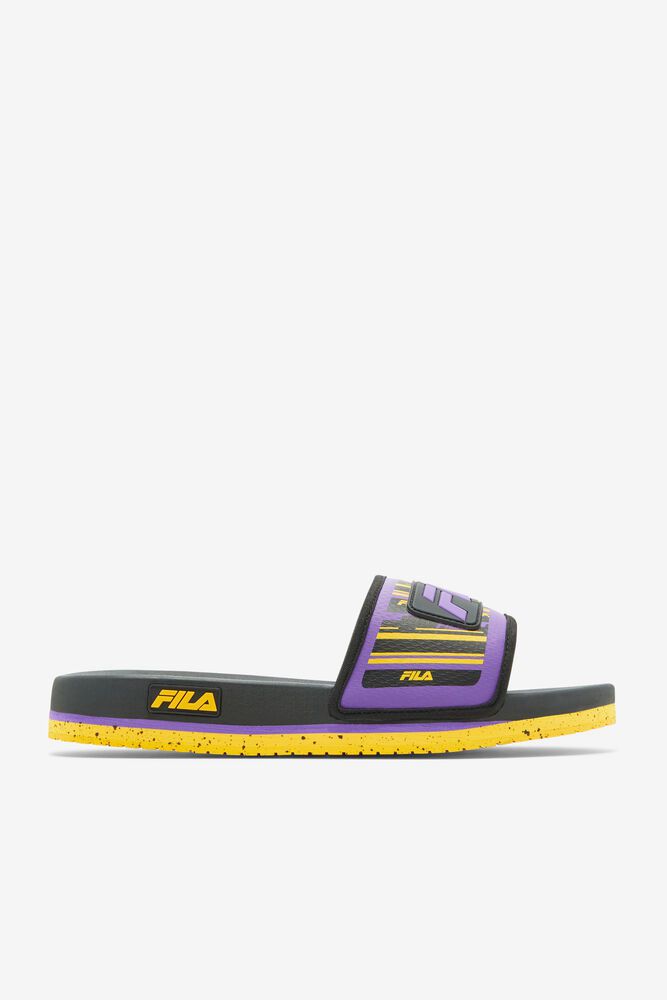 Sandale Fila Barbati Negrii/Violet Lunar Slide XARC-68734